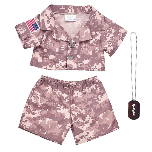 Khaki Digital Camo Uniform with USA Flag for Stuffed Animals | Build-A-Bear® - US 7402
