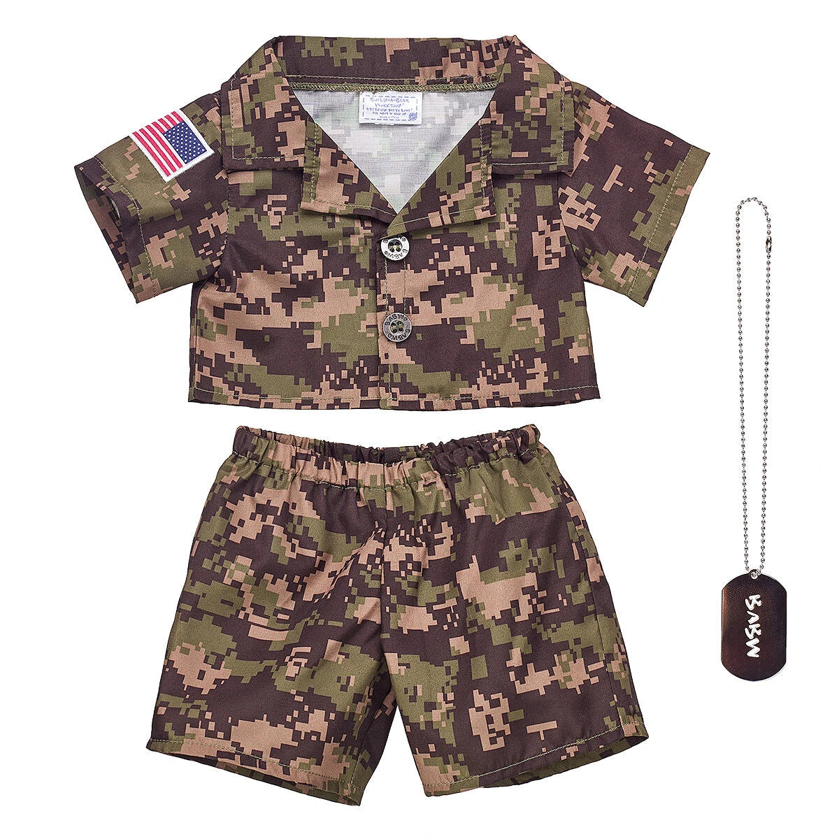 Green Digital Camo Uniform with USA Flag for Stuffed Animals | Build-A-Bear® - US 3360