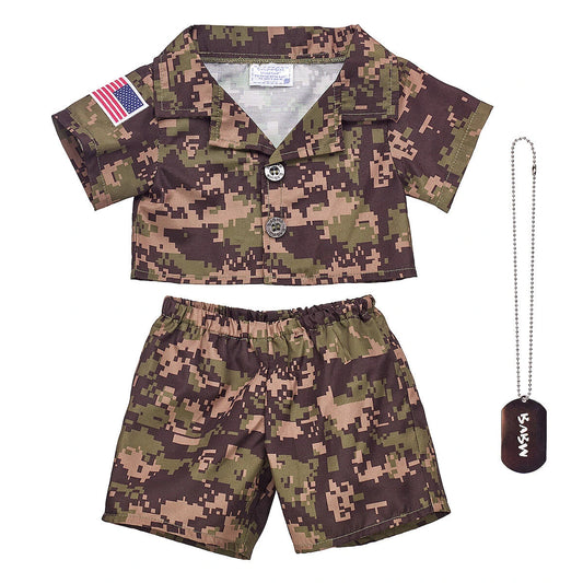 Green Digital Camo Uniform with USA Flag for Stuffed Animals | Build-A-Bear® - US 3360