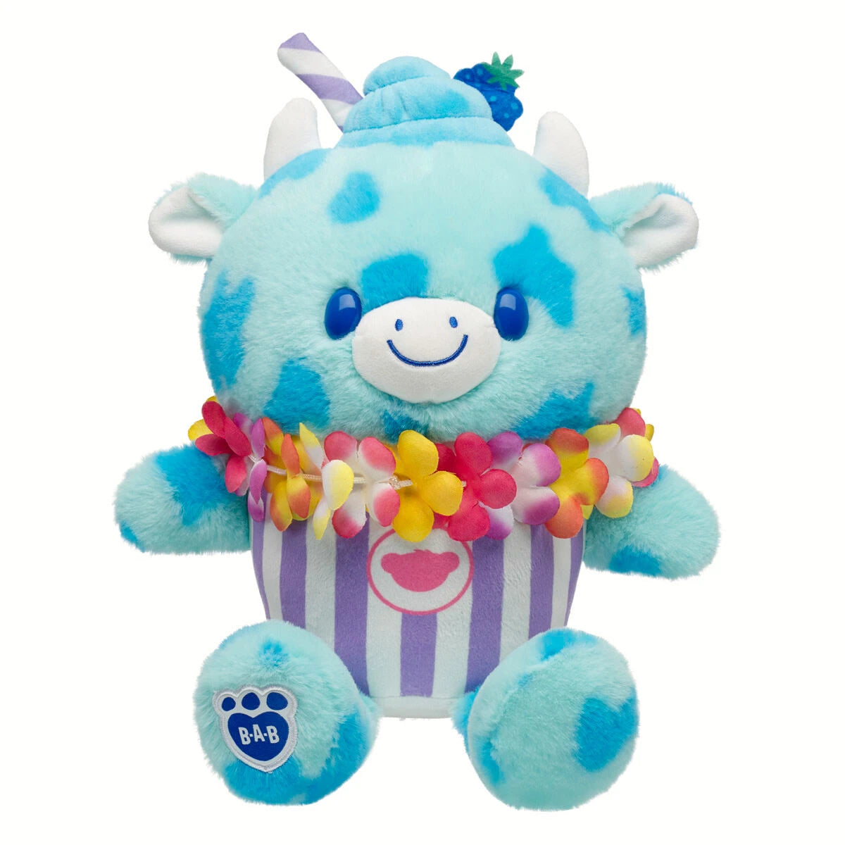 Blue Raspberry Cow Slushie Plushie w/ Lei Necklace | BAB - US 9653