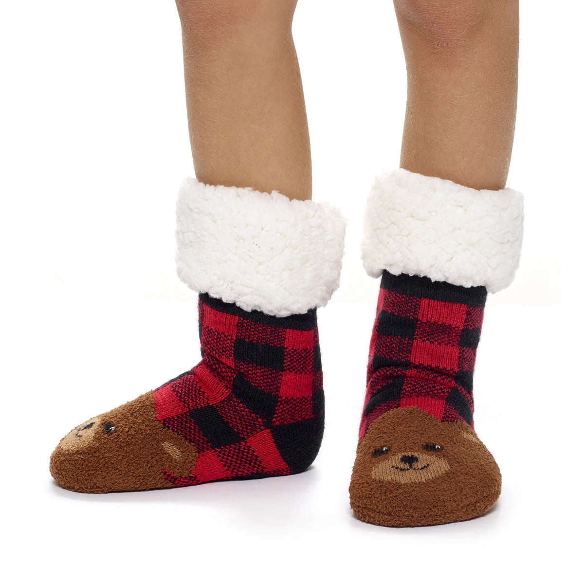 Build-A-Bear Pajama Shop™ Buffalo Check Bear Slipper Socks - Toddler, Youth &amp; Adult - US 2226